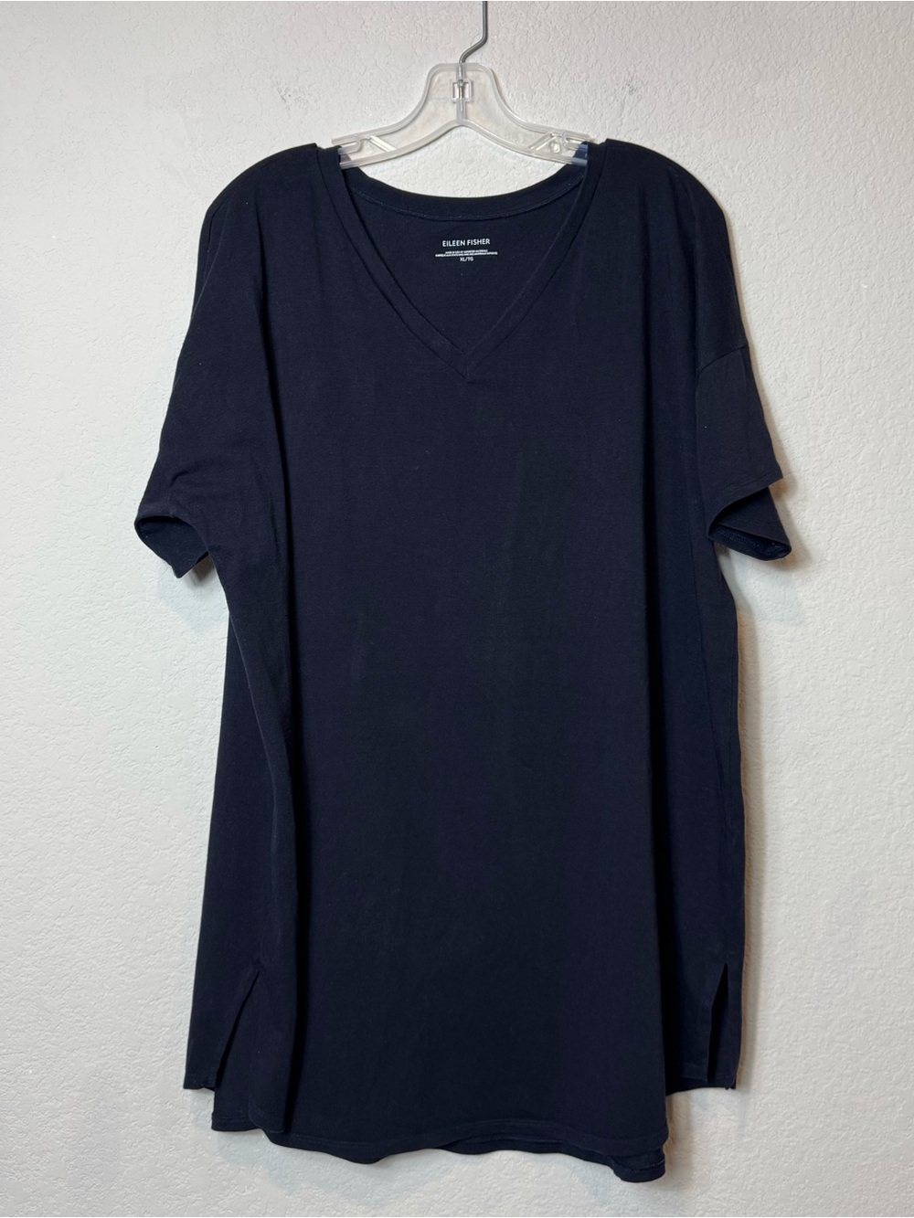 Eileen Fisher Organic Cotton Women’s V-Neck Short Sleeve Mini Dress Black sz XL